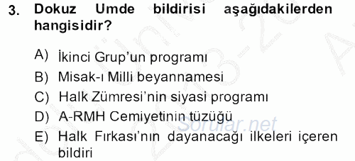 Türk Siyasal Hayatı 2013 - 2014 Ara Sınavı 3.Soru