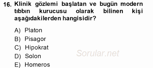 Uygarlık Tarihi 1 2014 - 2015 Tek Ders Sınavı 16.Soru
