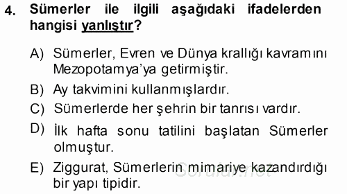 Uygarlık Tarihi 1 2014 - 2015 Tek Ders Sınavı 4.Soru