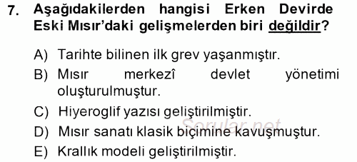 Uygarlık Tarihi 1 2014 - 2015 Tek Ders Sınavı 7.Soru