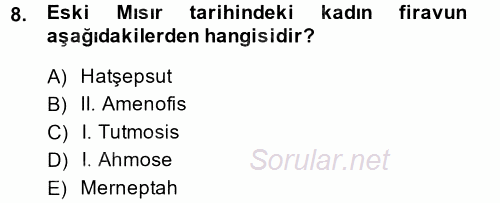 Uygarlık Tarihi 1 2014 - 2015 Tek Ders Sınavı 8.Soru