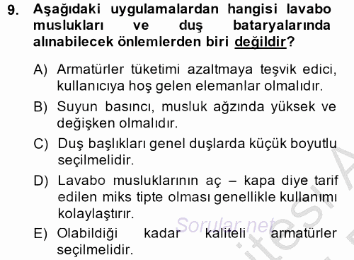 Isıtma Havalandırma ve Klima Sistemlerinde Enerji Ekonomisi 2014 - 2015 Ara Sınavı 9.Soru