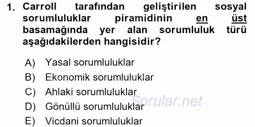 İş Etiği 2016 - 2017 Dönem Sonu Sınavı 1.Soru