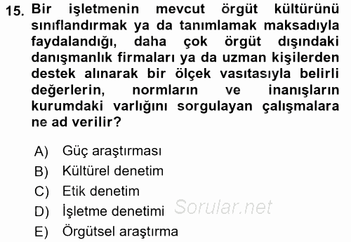 İş Etiği 2016 - 2017 Dönem Sonu Sınavı 15.Soru