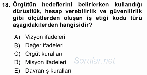 İş Etiği 2016 - 2017 Dönem Sonu Sınavı 18.Soru