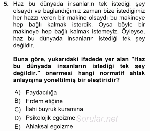 İş Etiği 2016 - 2017 Dönem Sonu Sınavı 5.Soru