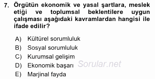 İş Etiği 2016 - 2017 Dönem Sonu Sınavı 7.Soru