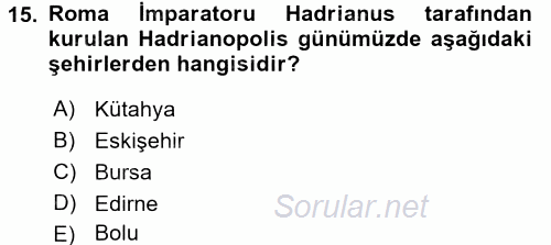 Hellen ve Roma Tarihi 2016 - 2017 Dönem Sonu Sınavı 15.Soru