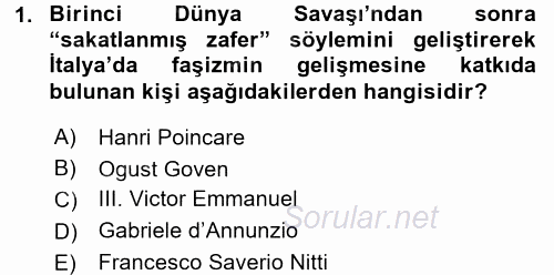 Siyasi Tarih 2 2016 - 2017 Ara Sınavı 1.Soru