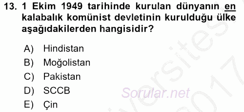 Siyasi Tarih 2 2016 - 2017 Ara Sınavı 13.Soru