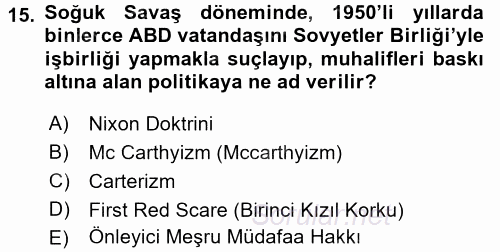 Siyasi Tarih 2 2016 - 2017 Ara Sınavı 15.Soru
