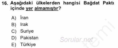 Siyasi Tarih 2 2016 - 2017 Ara Sınavı 16.Soru