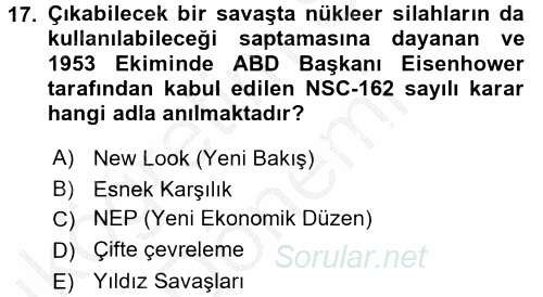 Siyasi Tarih 2 2016 - 2017 Ara Sınavı 17.Soru