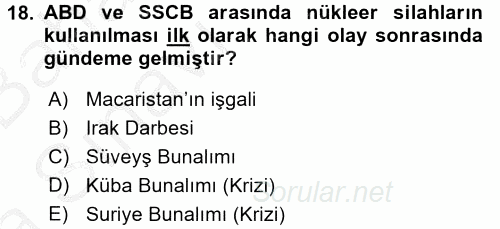 Siyasi Tarih 2 2016 - 2017 Ara Sınavı 18.Soru