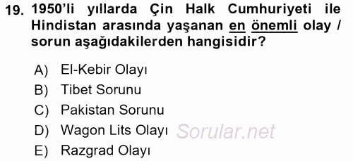 Siyasi Tarih 2 2016 - 2017 Ara Sınavı 19.Soru