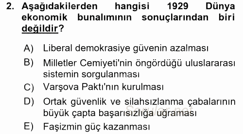 Siyasi Tarih 2 2016 - 2017 Ara Sınavı 2.Soru