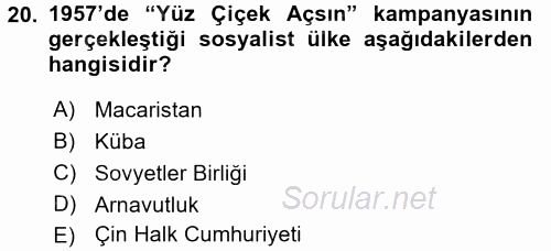 Siyasi Tarih 2 2016 - 2017 Ara Sınavı 20.Soru