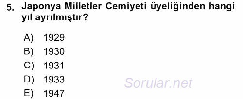 Siyasi Tarih 2 2016 - 2017 Ara Sınavı 5.Soru