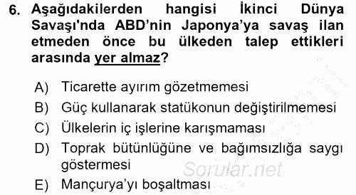 Siyasi Tarih 2 2016 - 2017 Ara Sınavı 6.Soru