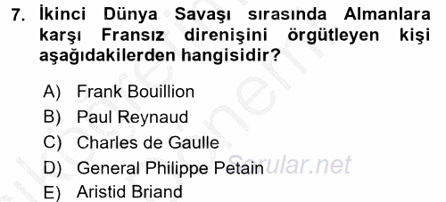 Siyasi Tarih 2 2016 - 2017 Ara Sınavı 7.Soru