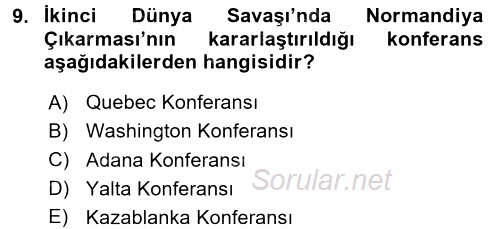 Siyasi Tarih 2 2016 - 2017 Ara Sınavı 9.Soru