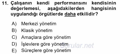 Performans Yönetimi 2016 - 2017 3 Ders Sınavı 11.Soru