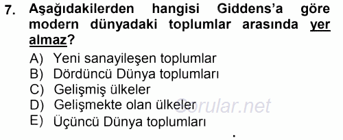 Sosyolojiye Giriş 2013 - 2014 Tek Ders Sınavı 7.Soru