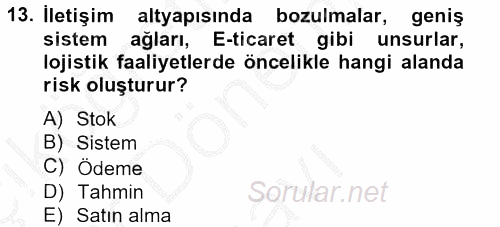 Lojistik Yönetimi 2012 - 2013 Dönem Sonu Sınavı 13.Soru