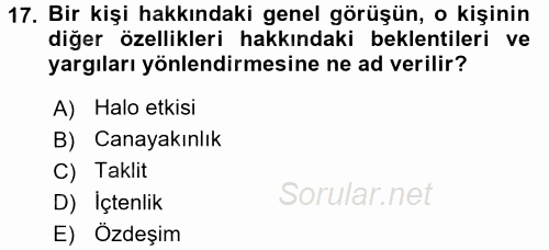 Halkla İlişkiler Ve İletişim 2015 - 2016 Tek Ders Sınavı 17.Soru