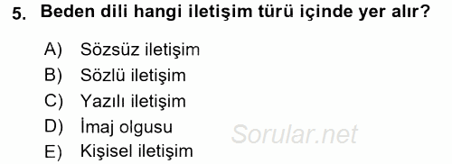 Halkla İlişkiler Ve İletişim 2015 - 2016 Tek Ders Sınavı 5.Soru
