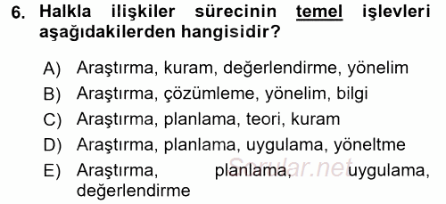 Halkla İlişkiler Ve İletişim 2015 - 2016 Tek Ders Sınavı 6.Soru