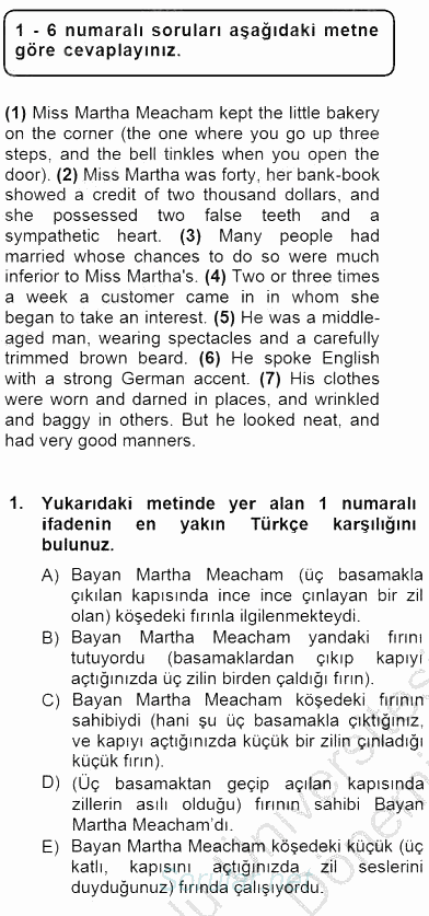 Çeviri (İng/Türk) 2012 - 2013 Dönem Sonu Sınavı 1.Soru