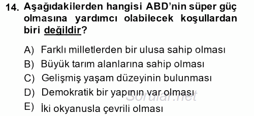 Diş Politika Analizi 2014 - 2015 Dönem Sonu Sınavı 14.Soru