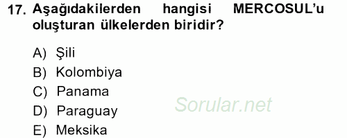 Diş Politika Analizi 2014 - 2015 Dönem Sonu Sınavı 17.Soru