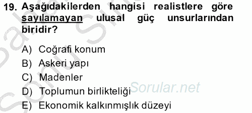 Diş Politika Analizi 2014 - 2015 Dönem Sonu Sınavı 19.Soru