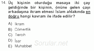 İslam Ahlak Esasları 2012 - 2013 Tek Ders Sınavı 14.Soru