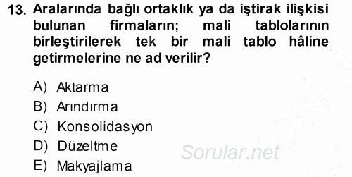 Bankalarda Kredi Yönetimi 2014 - 2015 Ara Sınavı 13.Soru