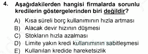 Bankalarda Kredi Yönetimi 2014 - 2015 Ara Sınavı 4.Soru