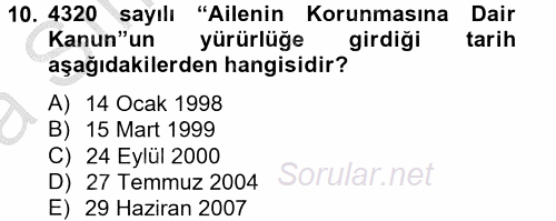 Aile Sağlığı 2014 - 2015 Ara Sınavı 10.Soru