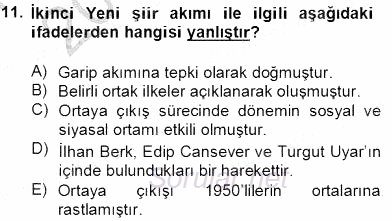 Cumhuriyet Dönemi Türk Şiiri 2013 - 2014 Tek Ders Sınavı 11.Soru