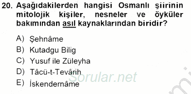 Cumhuriyet Dönemi Türk Şiiri 2013 - 2014 Tek Ders Sınavı 20.Soru