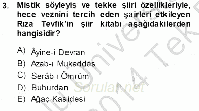 Cumhuriyet Dönemi Türk Şiiri 2013 - 2014 Tek Ders Sınavı 3.Soru