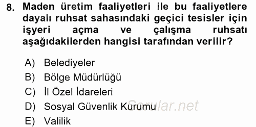 İş Sağlığı ve Güvenliği 2016 - 2017 3 Ders Sınavı 8.Soru