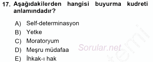 Uluslararası Hukuk 1 2015 - 2016 Dönem Sonu Sınavı 17.Soru