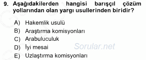 Uluslararası Hukuk 1 2015 - 2016 Dönem Sonu Sınavı 9.Soru