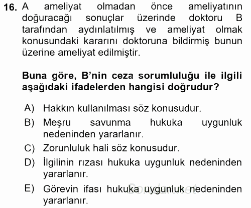 Ceza Hukuku 2017 - 2018 Ara Sınavı 16.Soru