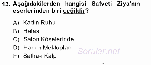 II. Abdülhamit Dönemi Türk Edebiyatı 2014 - 2015 Ara Sınavı 13.Soru