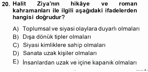 II. Abdülhamit Dönemi Türk Edebiyatı 2014 - 2015 Ara Sınavı 20.Soru