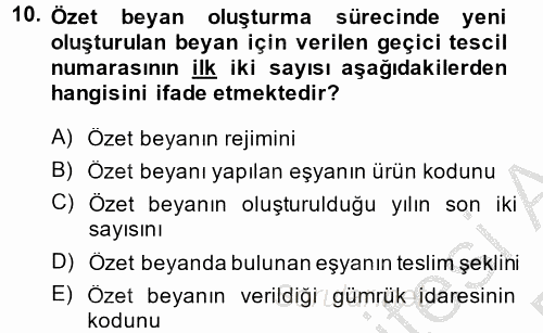 Dış Ticarette Bilgisayar Uygulamaları 2014 - 2015 Dönem Sonu Sınavı 10.Soru