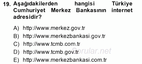 Dış Ticarette Bilgisayar Uygulamaları 2014 - 2015 Dönem Sonu Sınavı 19.Soru